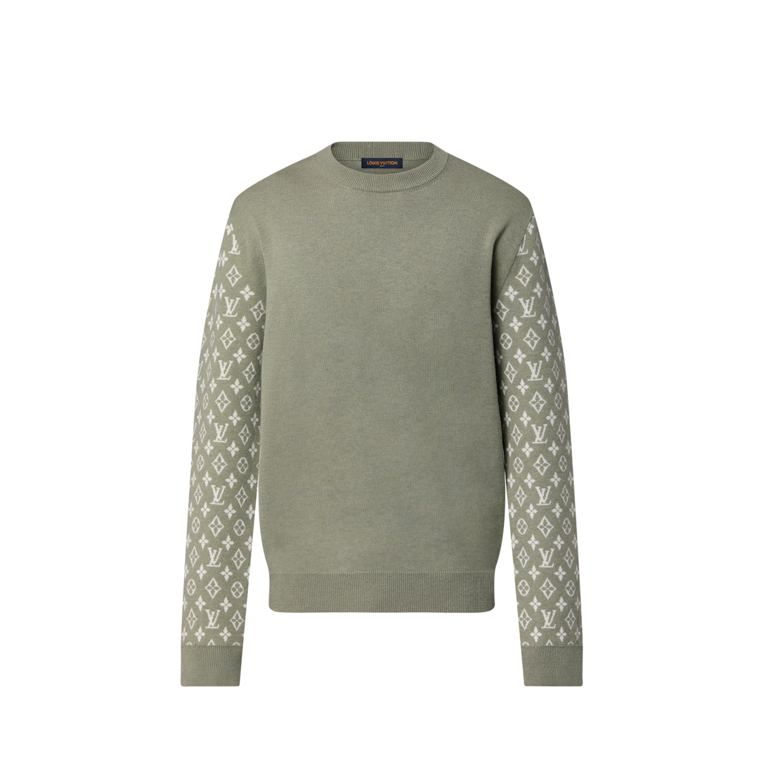 ◆LOUIS VUITTON◆ 長袖カットソー/緩めカジュアル/カーキ/Ｓ Suéter de Mescla de Cashmere com Mangas Longas e Assinaturas